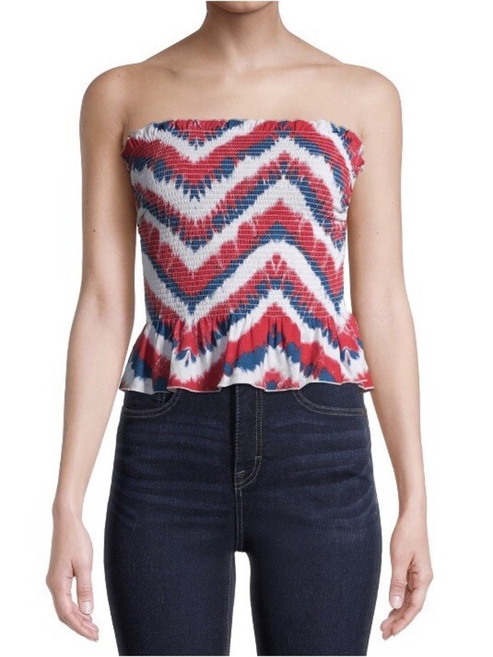 No Boundaries Red White & Blue Smocked Strapless Peplum Camisole